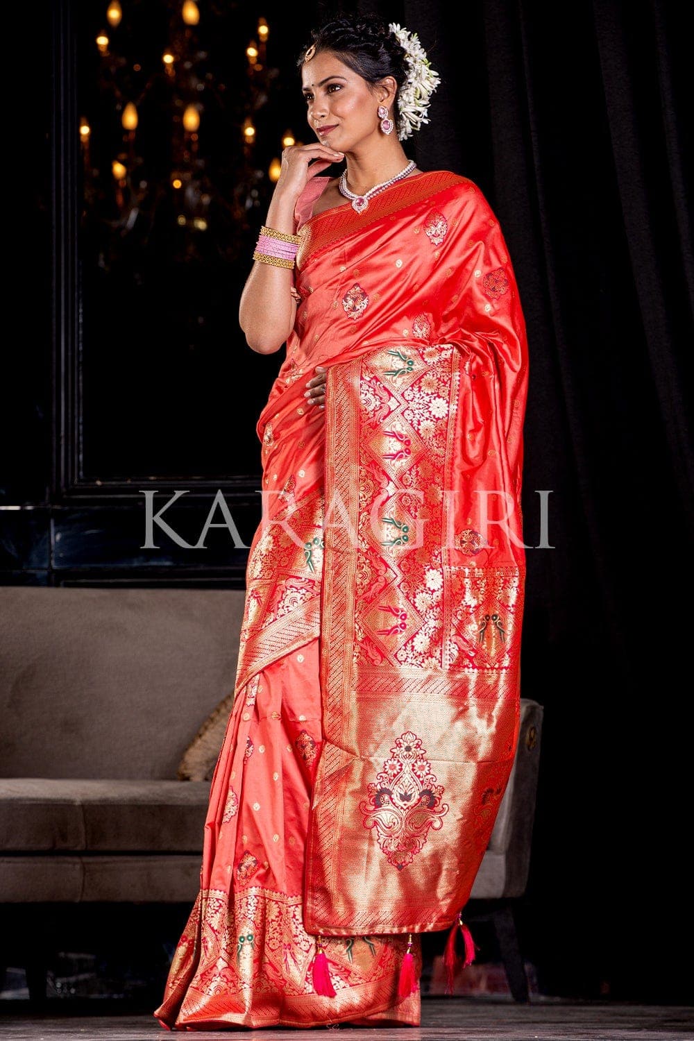 Buy the elegant Rouge Pink Designer Banarasi Saree online-Karagiri