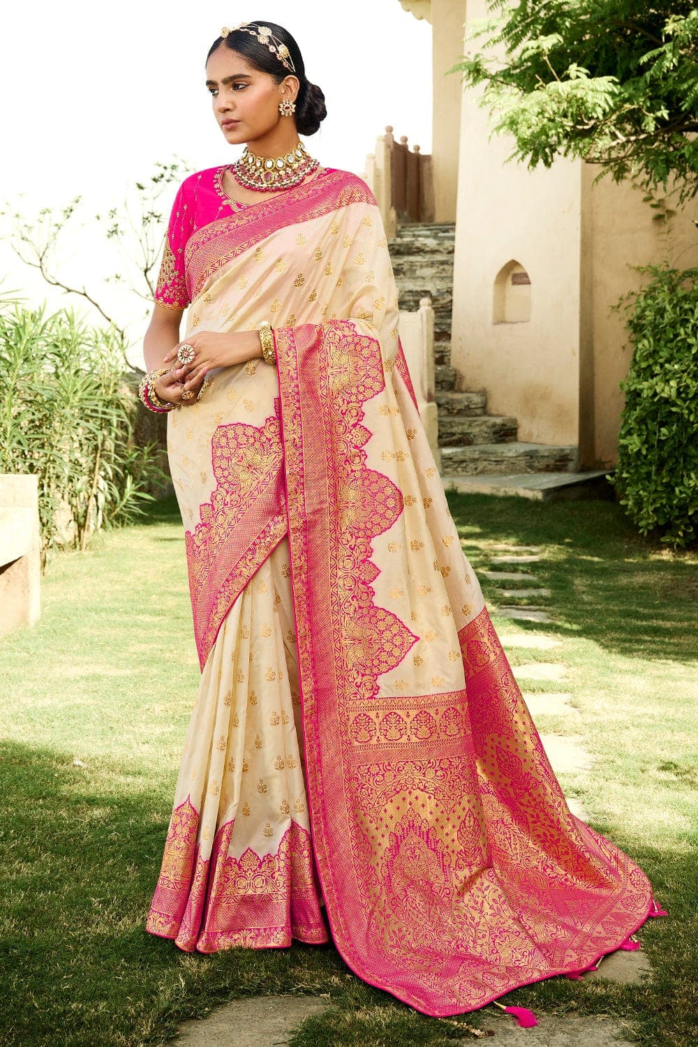 Designer Banarasi Saree Daisy White Designer Banarasi Saree saree online