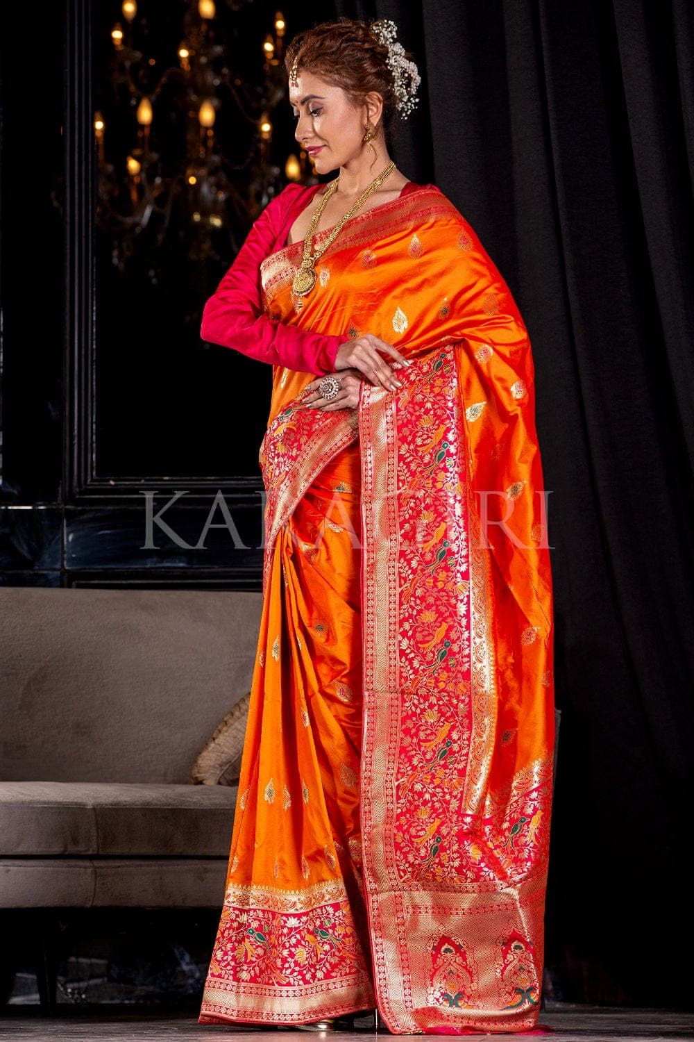 Designer Banarasi Saree Designer Bright Orange Banarasi Saree saree online