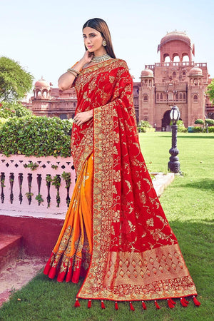Buy red designer banarasi saree online on Karagiri