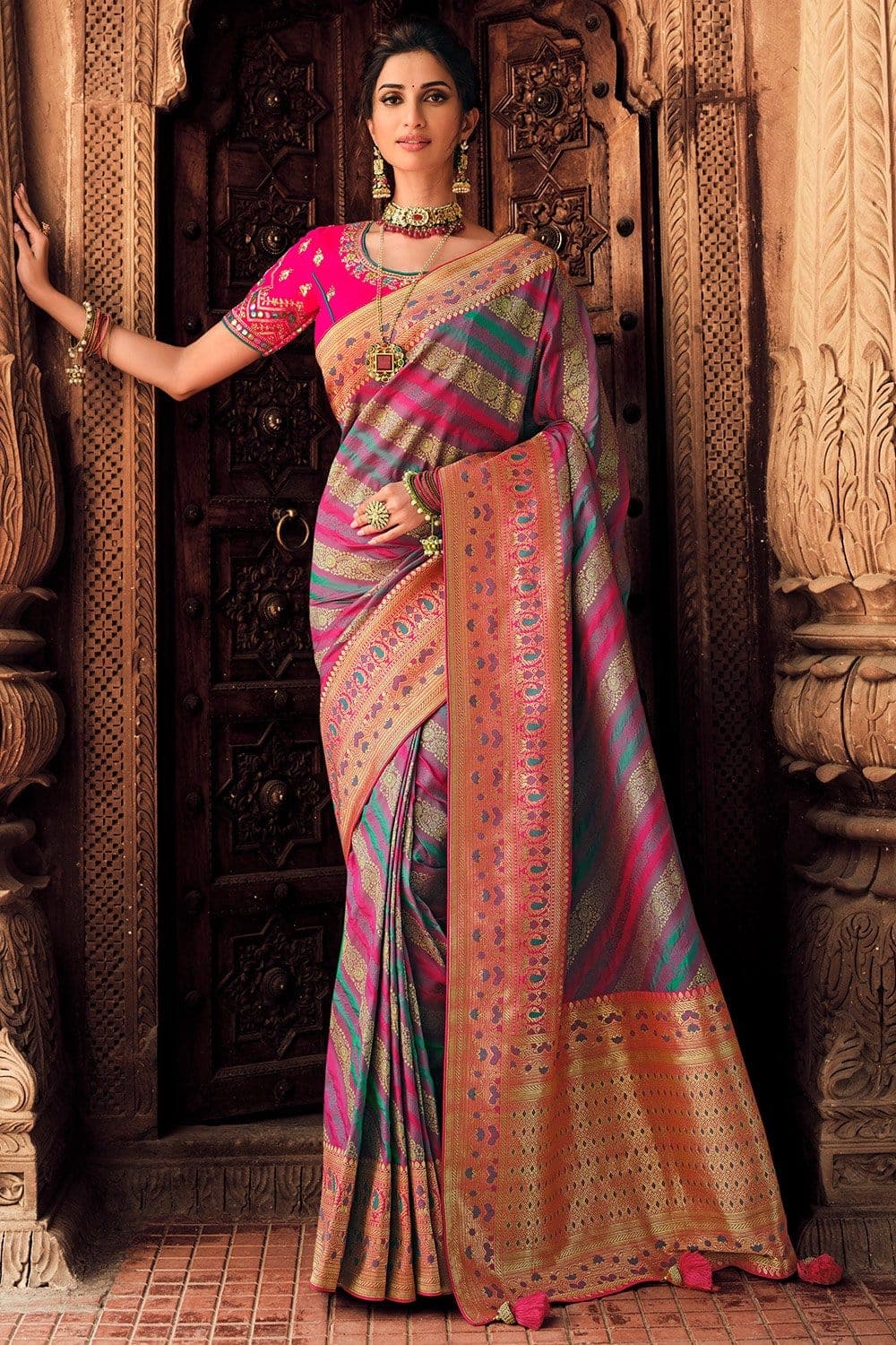 Pink Colored Beautiful Banarasi Silk Saree – Cygnus Fashion