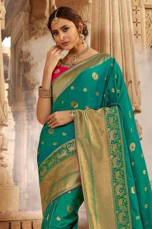 Ocean Blue Banarasi Saree- Designer wedding Saree