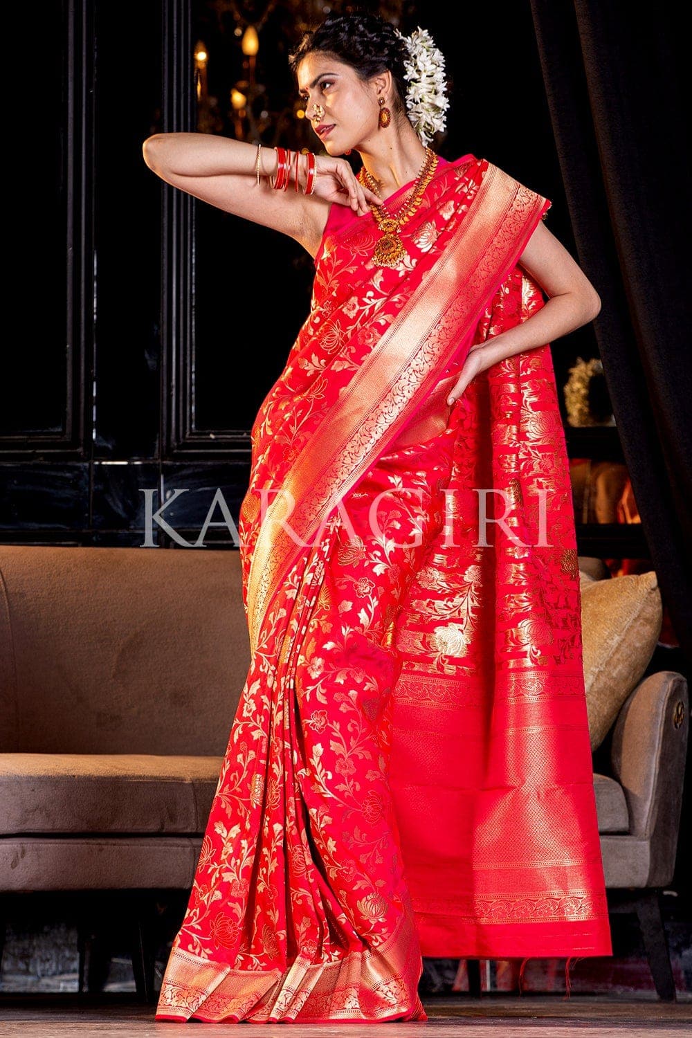 Buy the amazing Rose Red Kanjivaram Saree-Karagiri – Karagiri Global