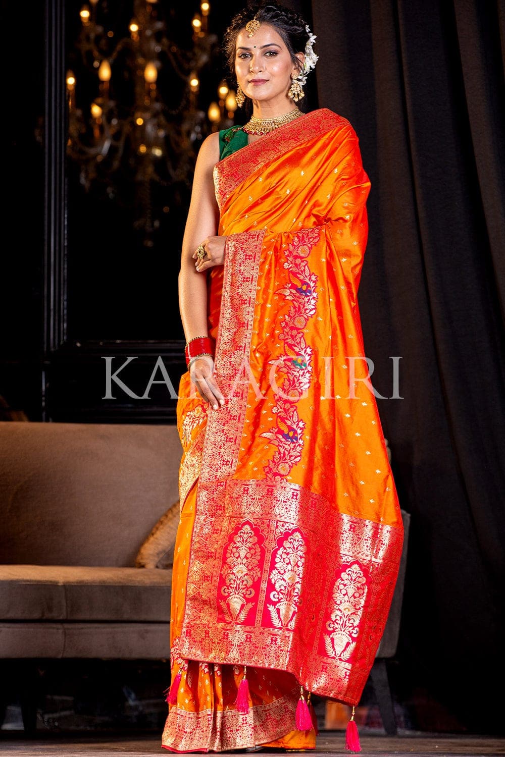 Designer Banarasi Saree Tangerine Orange Designer Banarasi Saree saree online