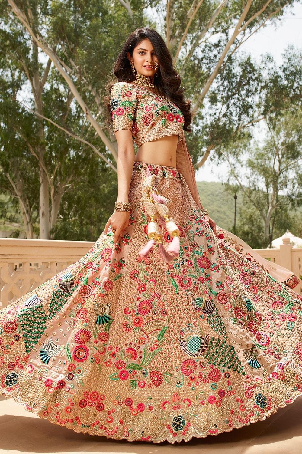 Peach and #green #lycra and net #lehenga style #saree decked with sequins,  dori, stone, zari, resham embroider… | Lehenga style saree, Saree designs, Lehenga  saree
