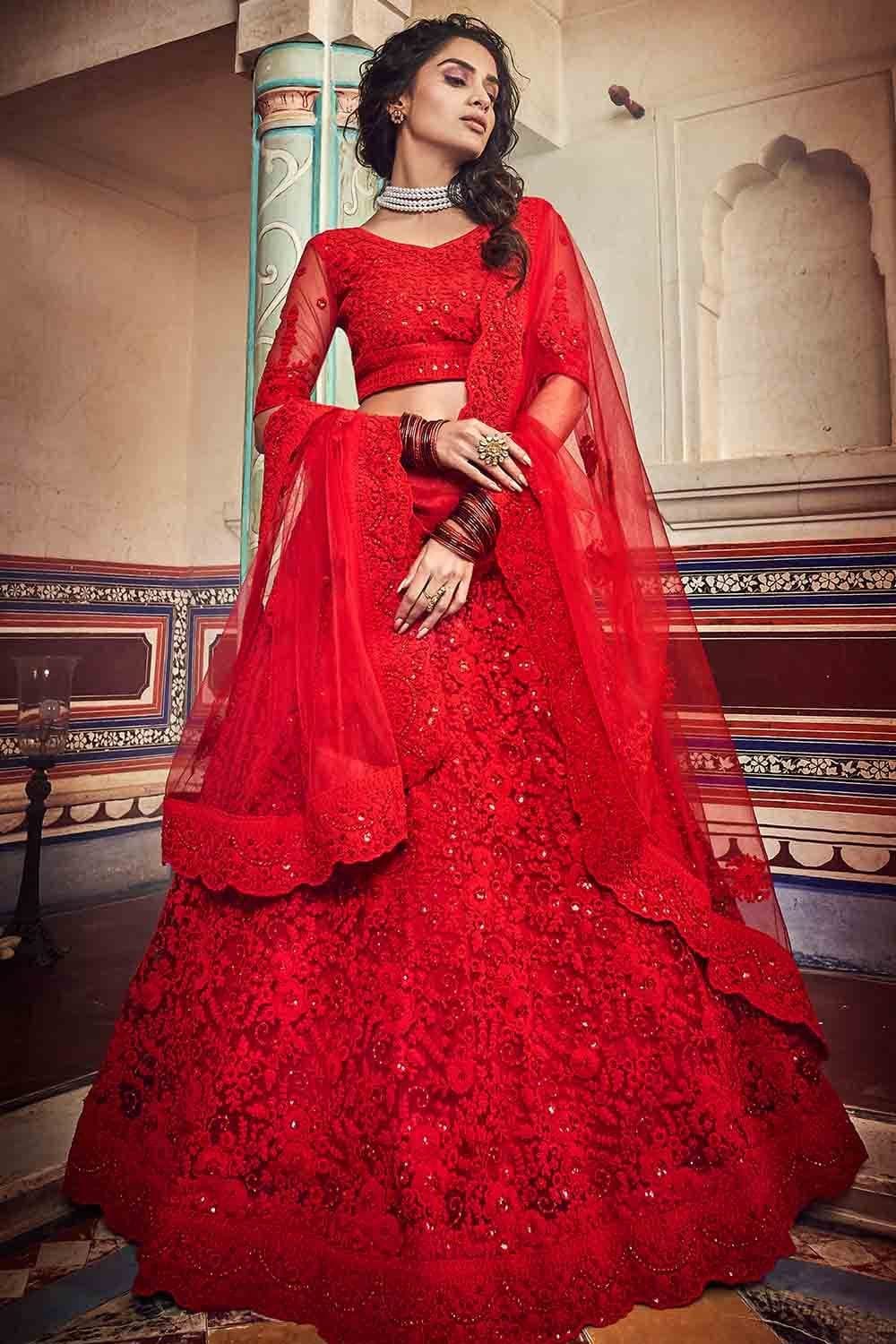 Designer Lehenga Currant Red Designer Lehenga saree online