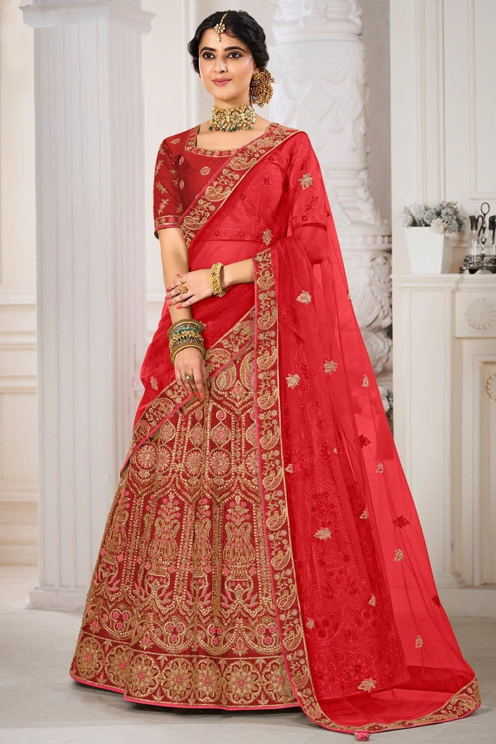 Dark Red Velvet Zari Lehenga | Red bridal dress, Indian bridal dress,  Bridal lehenga red