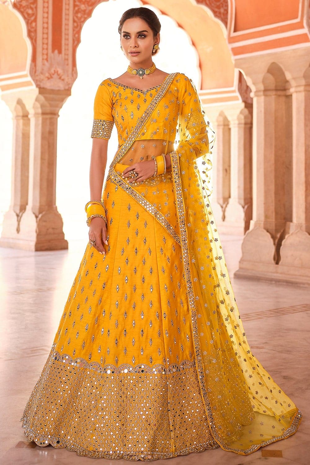 Buy Designer Lehenga - Yellow Designer Embroidery Wedding Lehenga Choli