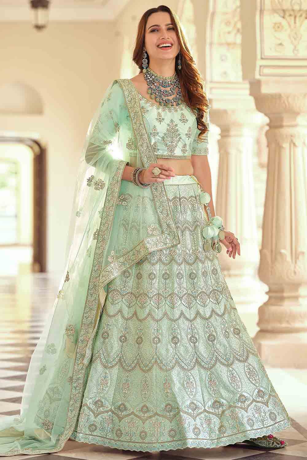 mint green lehenga