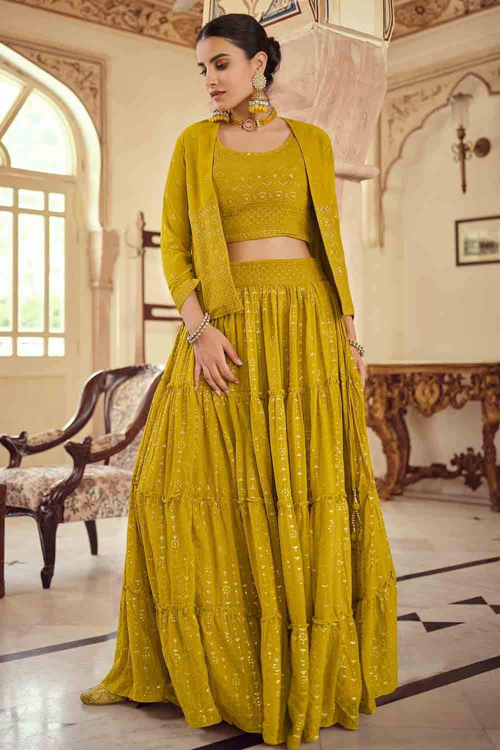 RE - Yellow Coloured Sequence Work Butterfly Net Lehenga Choli - Latest  Lehengas - New In - Indian