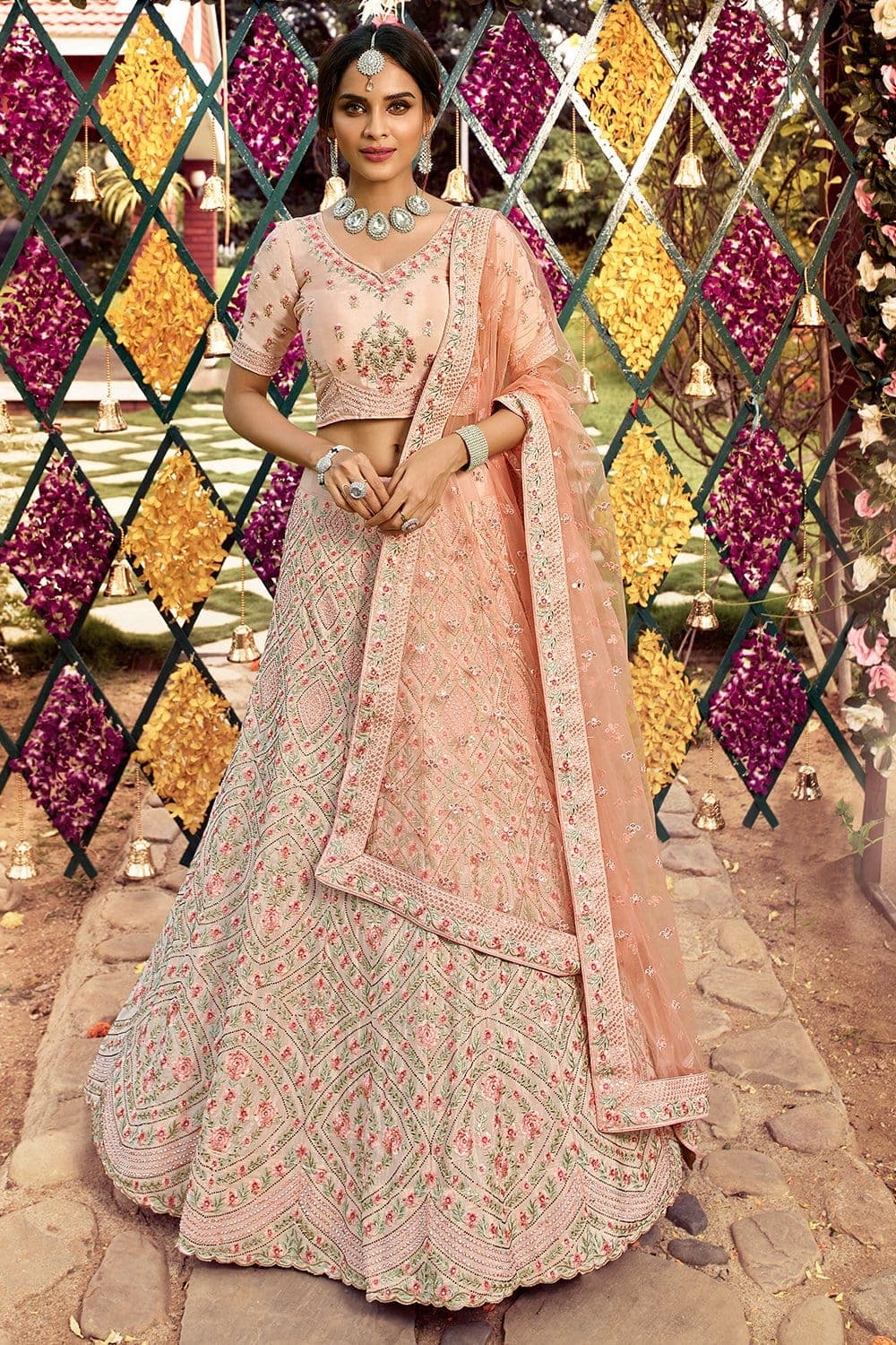 Cream and Maroon Bridal Lehenga Set With Floral Hand Embroidery – Khushboo  Baheti