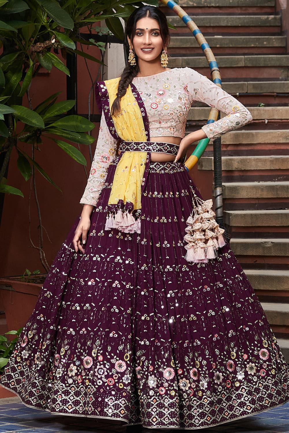Beautiful White Cotton Lehenga with Purple Dupatta at Rs.1699/Piece in  surat offer by dhanlaxmi textiles