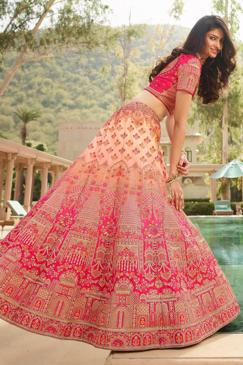 Sangeet Wear Organza Fabric Pink Color Designer Lehenga With Net Dupatta