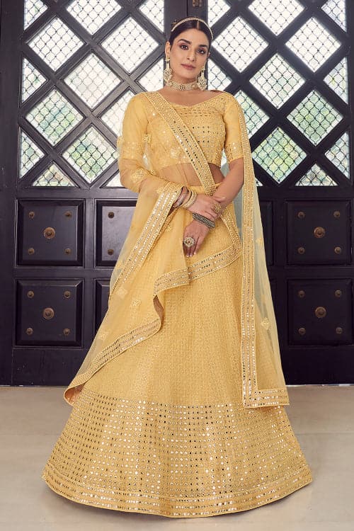 Yellow Georgette Lucknowi Embellished Shimmer Lehenga Set Design by Archana  Kochhar at Pernia's Pop Up Shop 2024