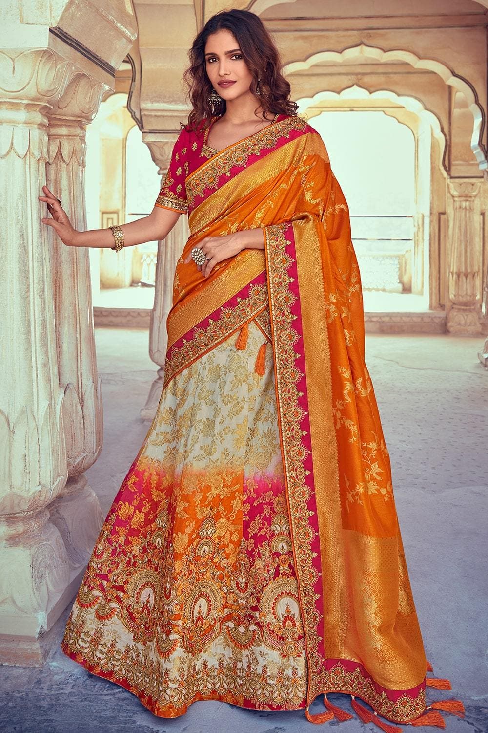 Embellished Designer Orange Lehenga Choli for Wedding Wear – Nameera by  Farooq