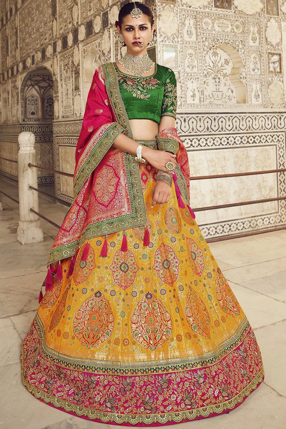 Designer Lehenga Yellow Green Designer Lehenga saree online