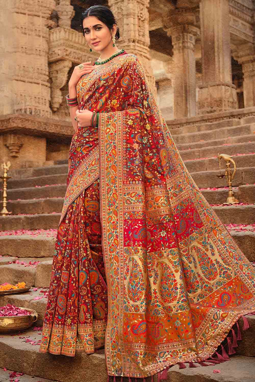 Buy online Dark Orange Saree With Brocade Work from ethnic wear for Women  by Pratiksha for ₹9590 at 0% off | 2024 Limeroad.com