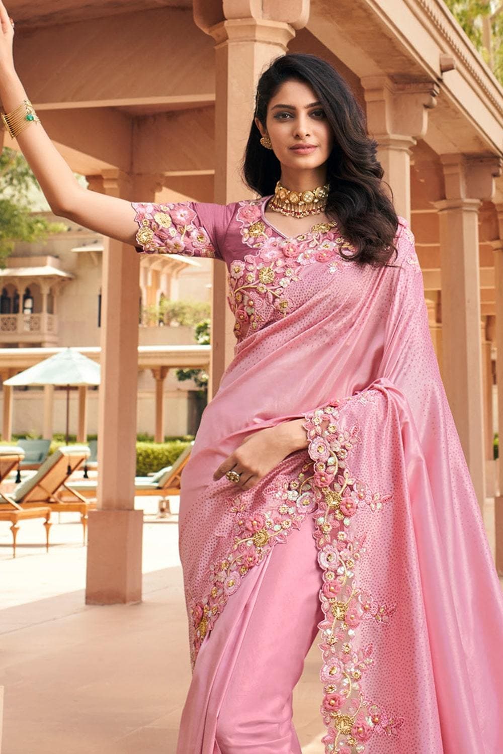 Which saree suits a pink printed blouse? - Quora