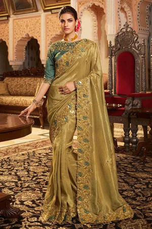 Gorgeous Army Green Printed Saree With Blouse – Bahuji - Premium Silk Sarees  Online Shopping Store