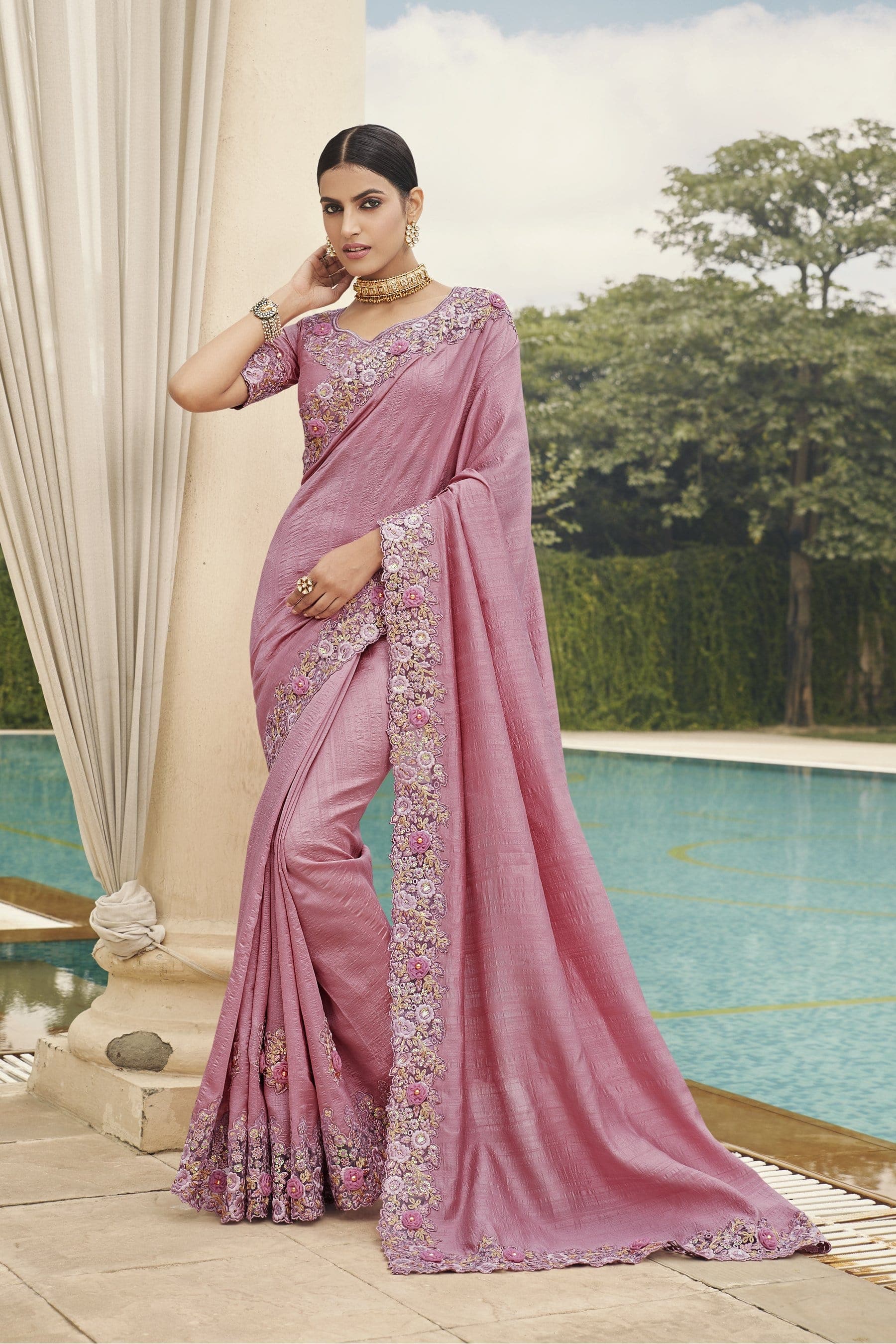 New Designer Bridal Saree Baby Pink designer Blouse