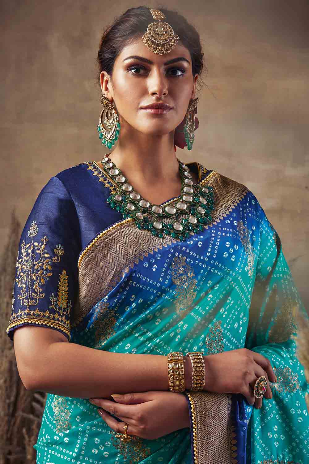 Designer Saree Teal Blue Designer Saree With Bandhani Prints saree online