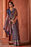 blue digital print saree