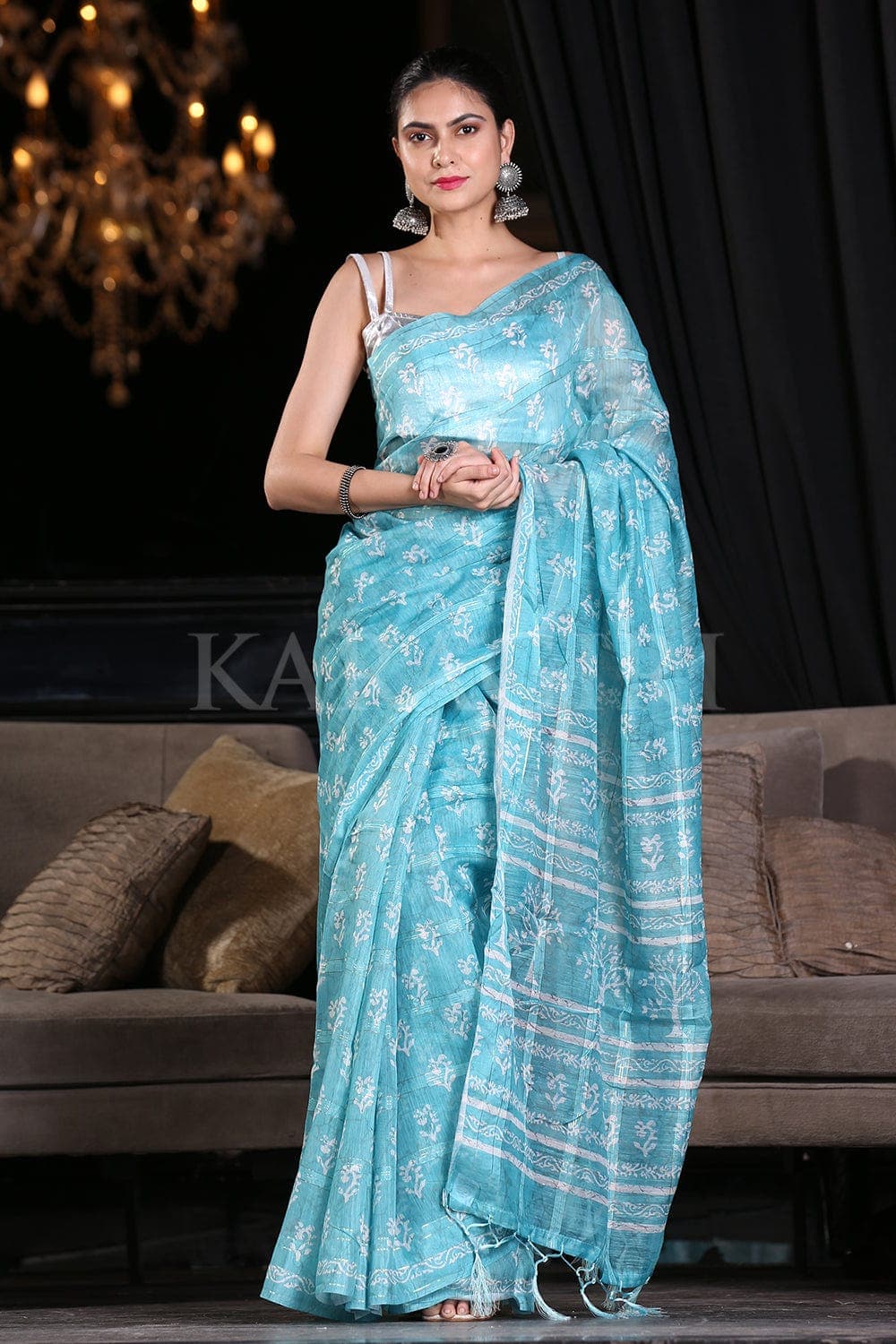 Buy Online Georgette Aqua Blue Contemporary Saree : 266865 -