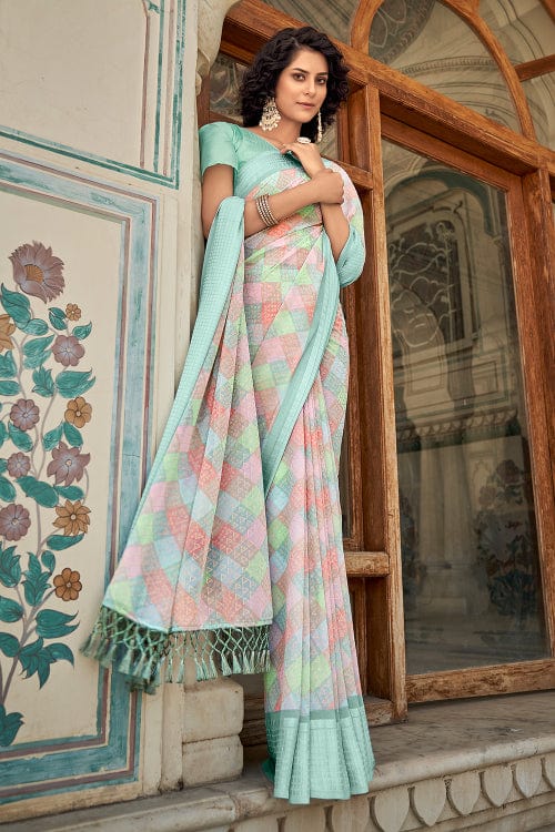 blue digital print saree