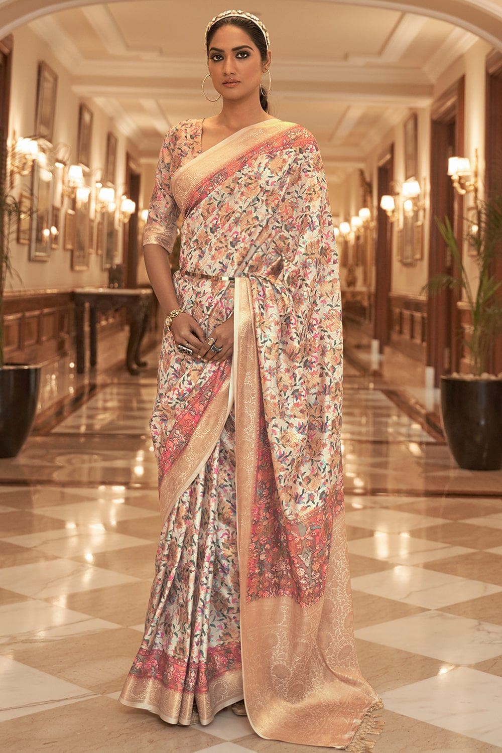 Shop Pink Faux Crepe Embroidered Saree Party Wear Online at Best Price |  Cbazaar