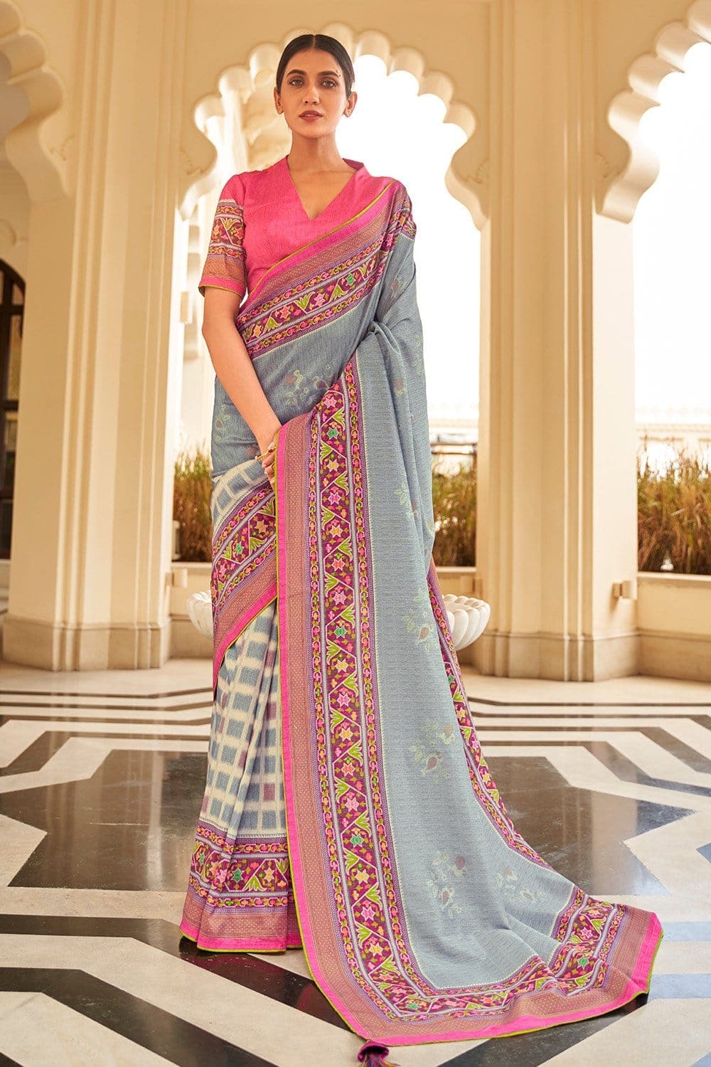 Digital Print Saree Dark Grey Digital Printed Saree saree online