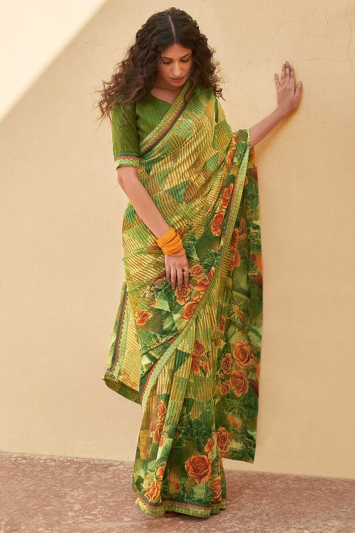 green digital print saree