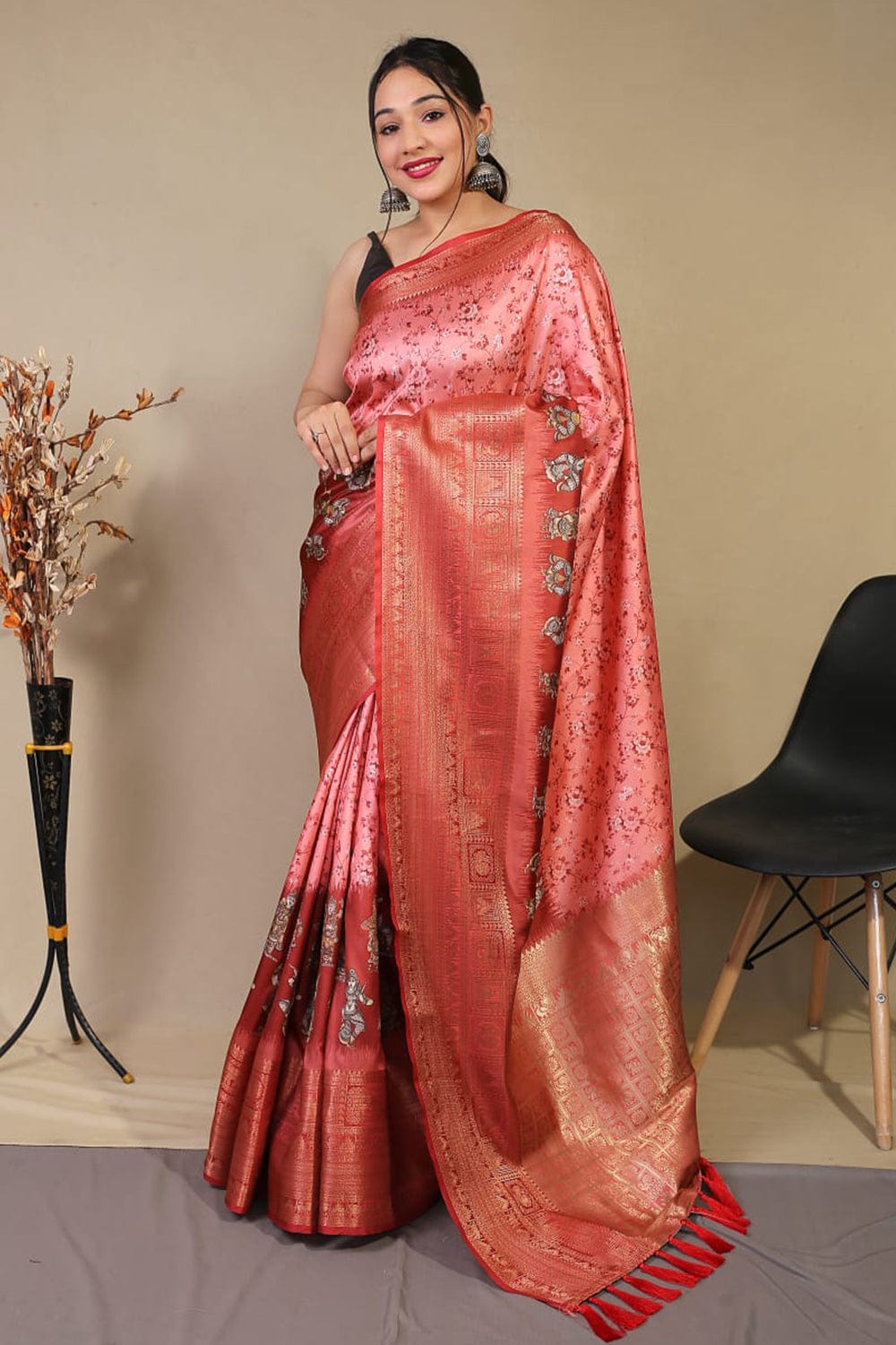 pink digital print saree