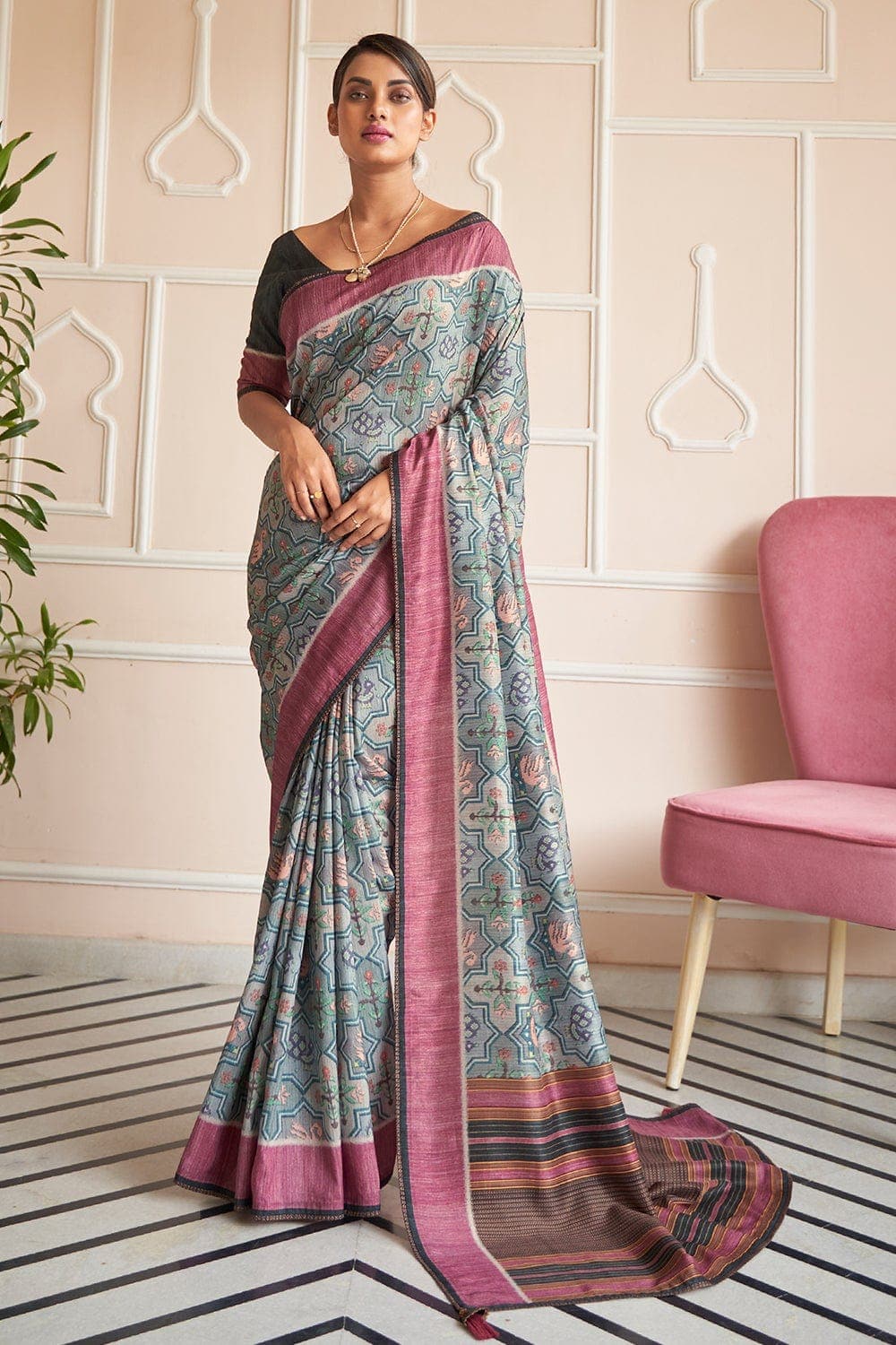 Digital Print Saree Florentine Grey Digital Print Saree saree online