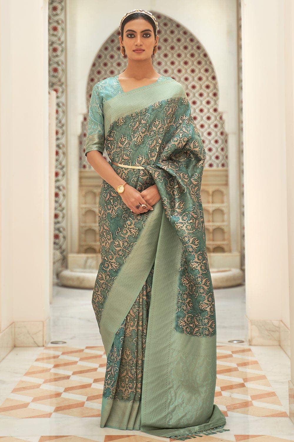 Digital Print Saree Jade Green Digital Print Saree saree online