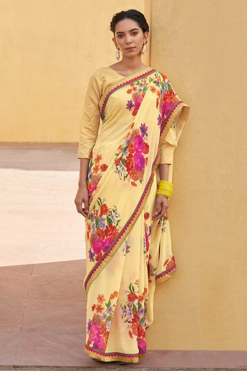 yellow digital print saree