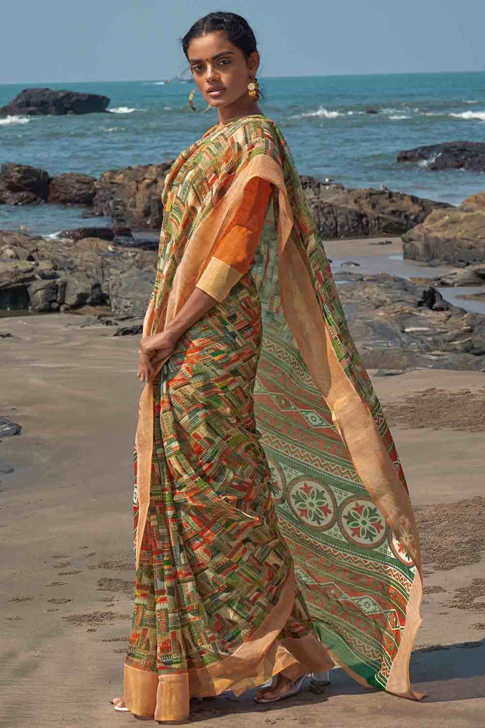 Digital Print Saree Lime Green Digital Print Saree saree online