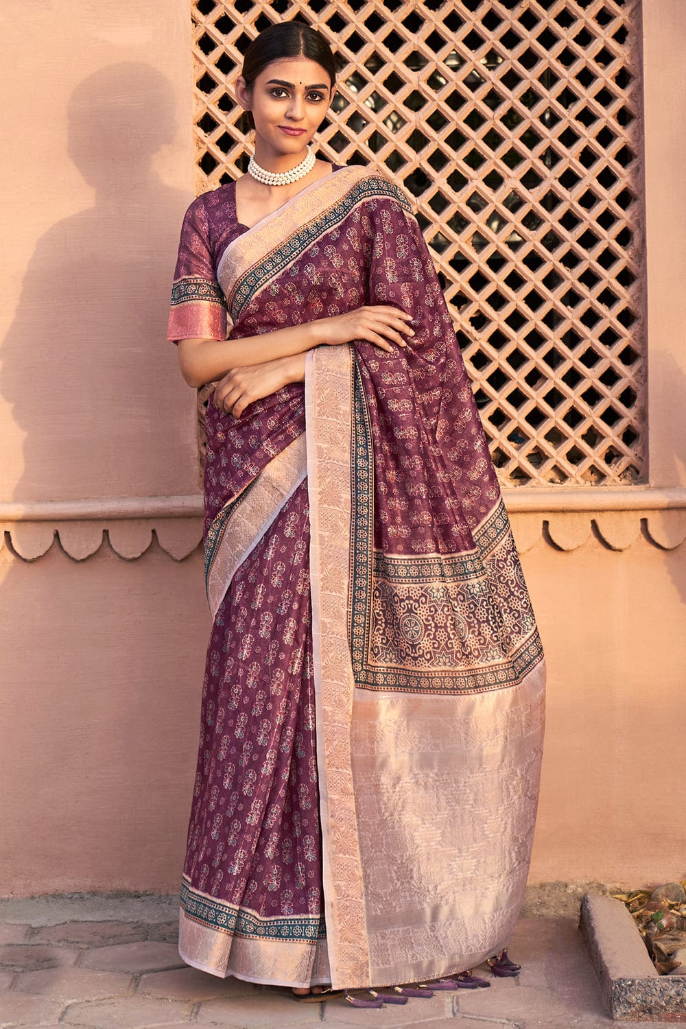 purple digital print saree