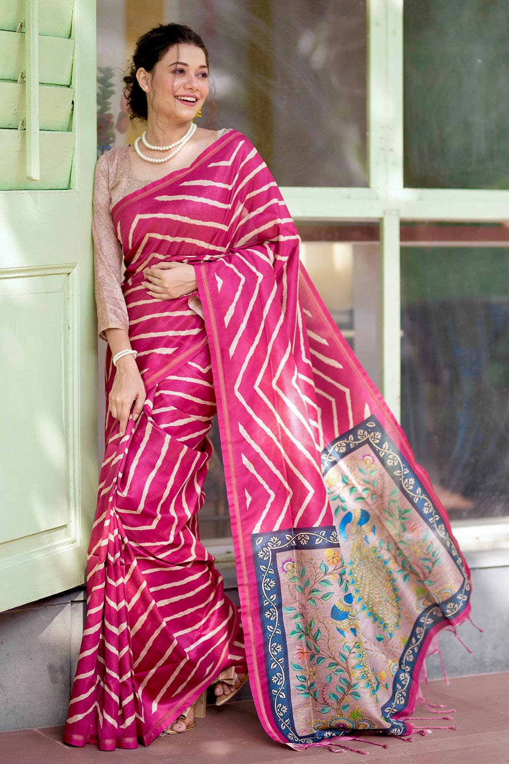 pink digital print saree