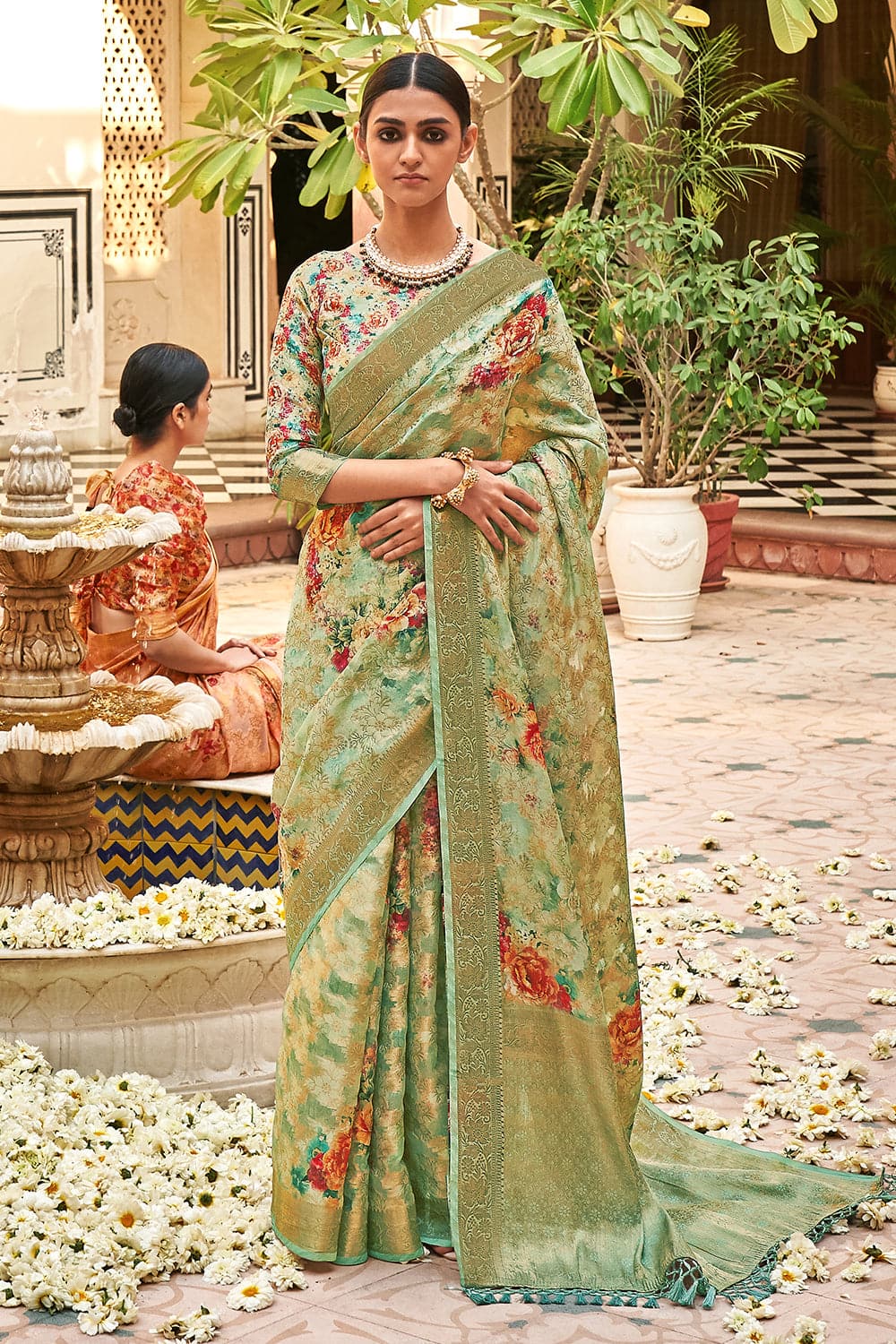 Buy Multi Color Saree And Blouse Georgette Hand Pre-draped With For Women  by Vvani by Vani Vats Online at Aza Fashions.