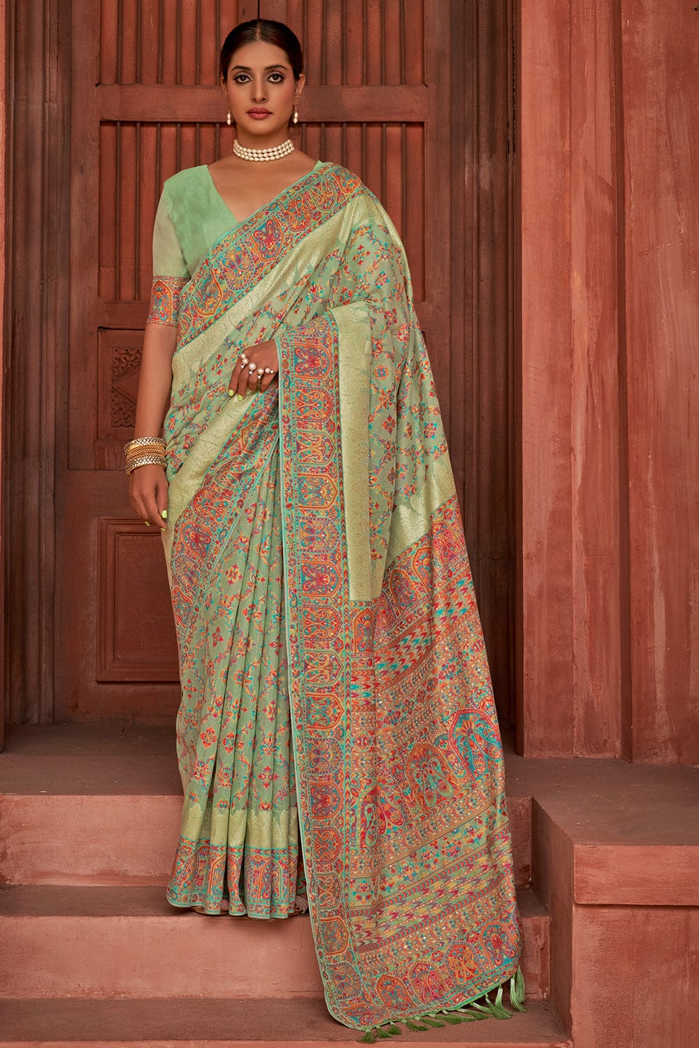 green digital print saree