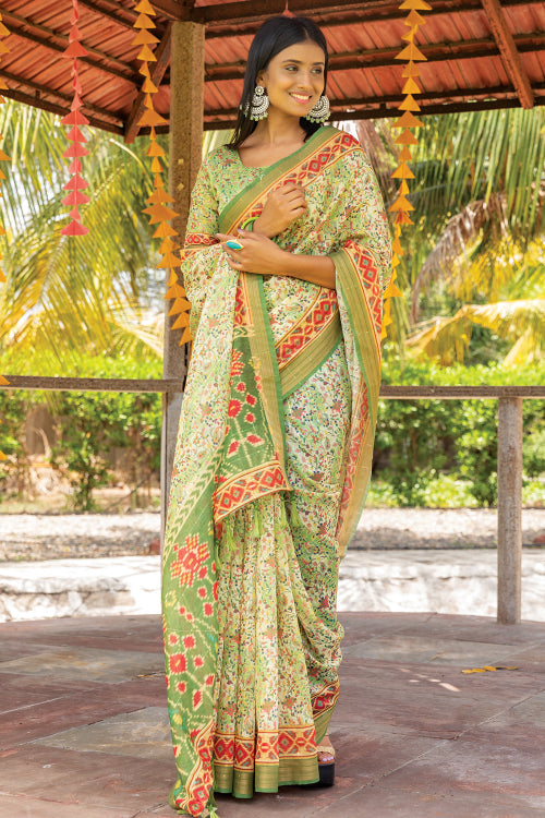 green digital print saree