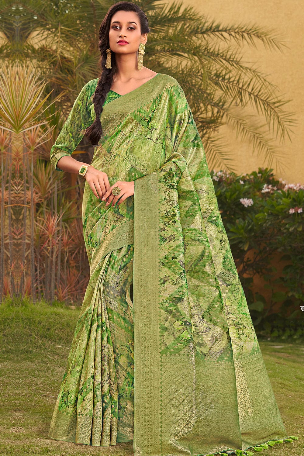 green digital print saree
