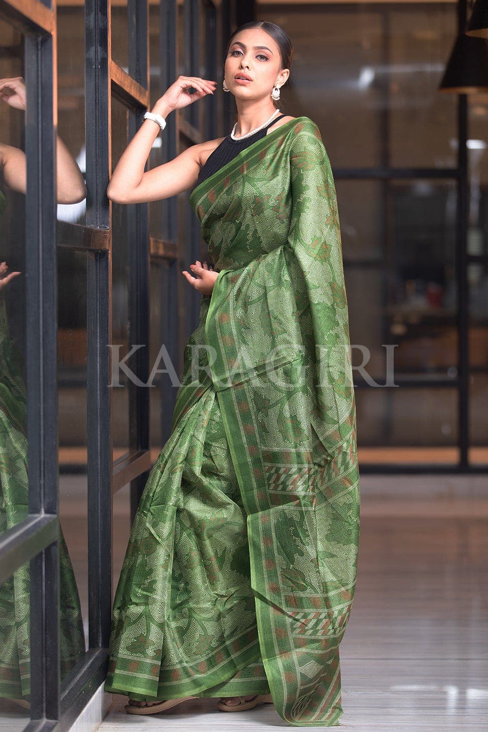 Buy online Women's Self Design Olive Colored Saree With Blouse from ethnic  wear for Women by Charukriti for ₹2949 at 20% off | 2024 Limeroad.com