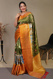 green digital print saree