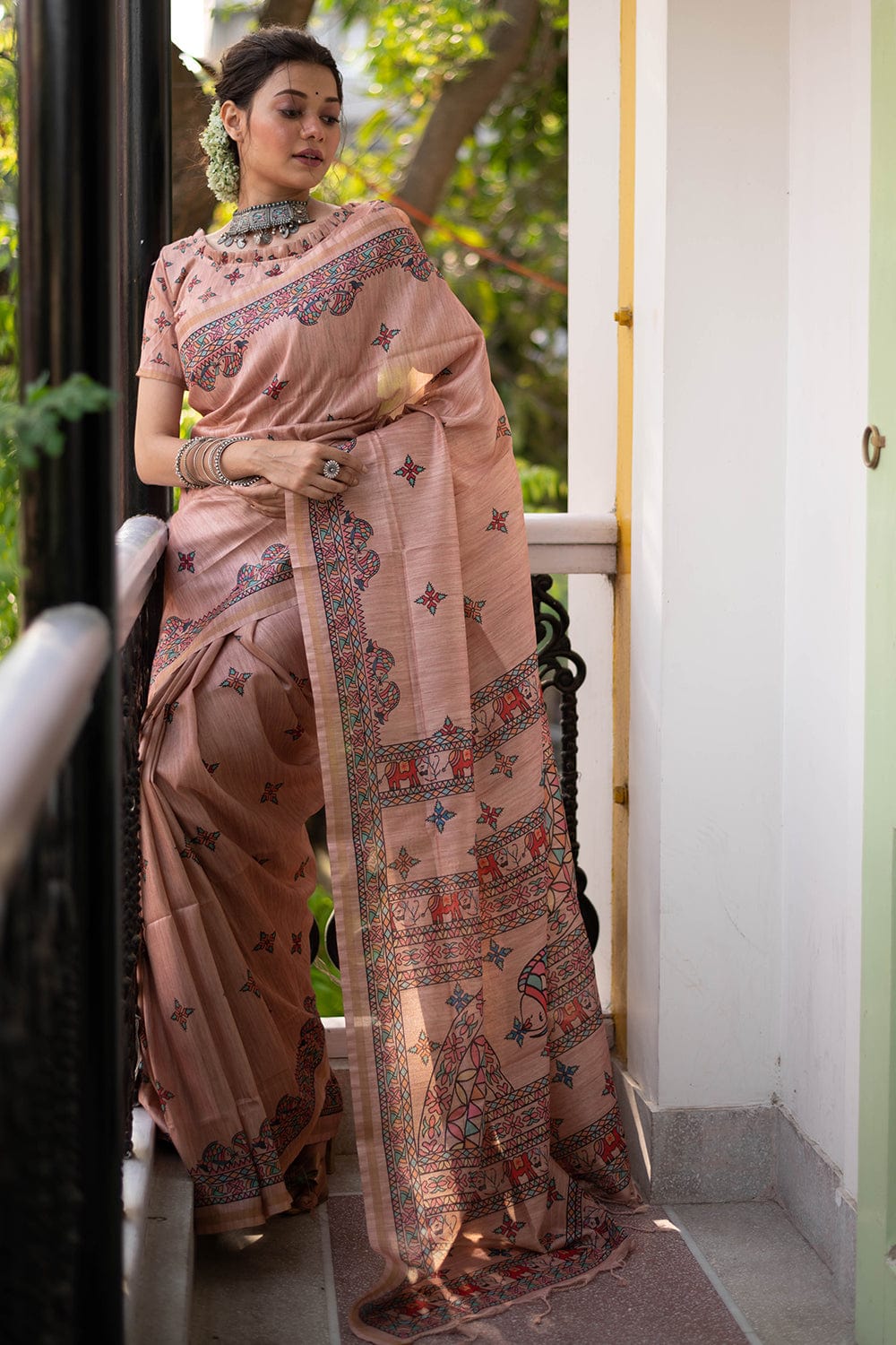 peach digital print saree