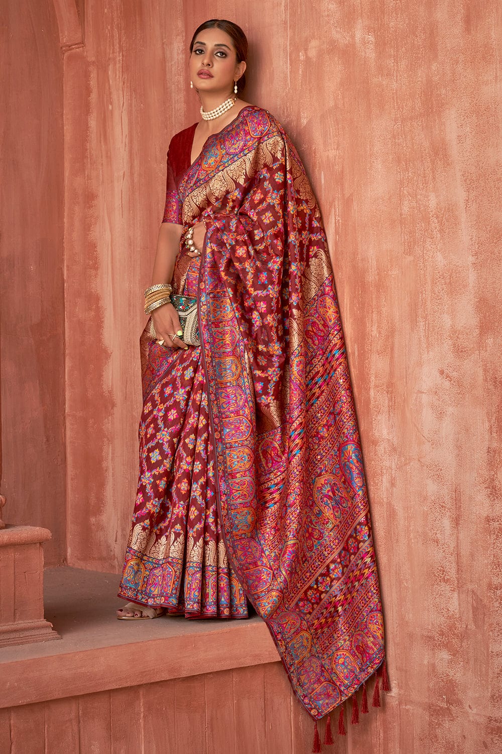 maroon digital print saree