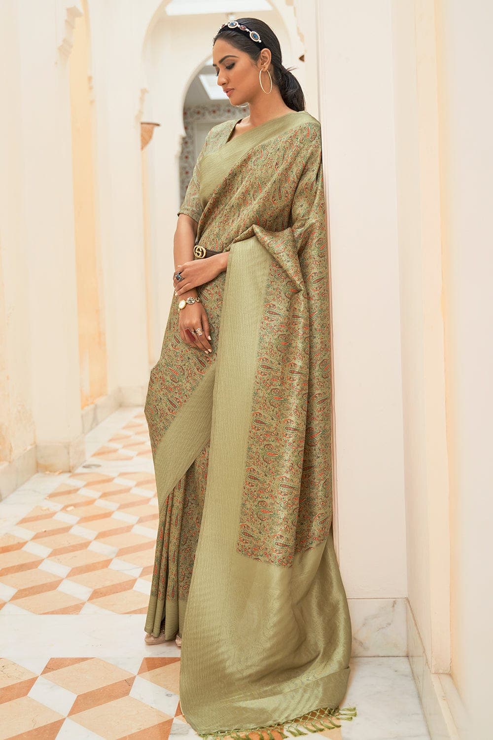 Digital Print Saree Sheen Green Digital Print Saree saree online