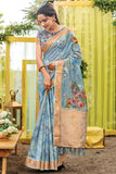 blue digital print saree