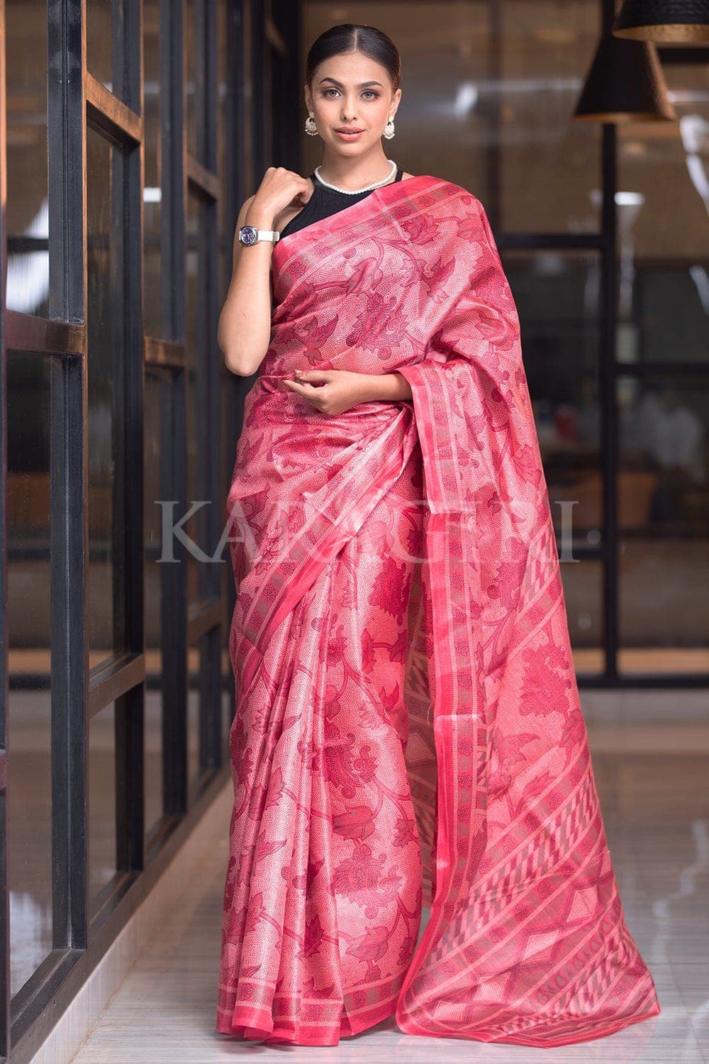 Digital Print Saree Strawberry Pink Digital Print Saree saree online