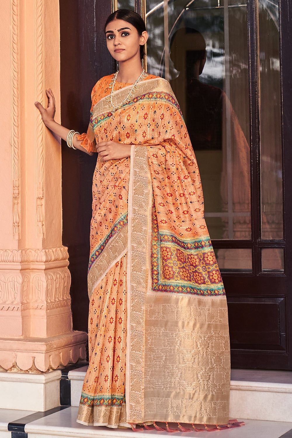 orange digital print saree